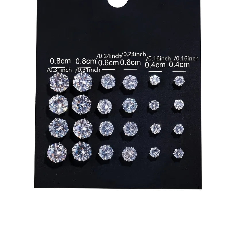 12-Pair Zircon Stud Earring Collection