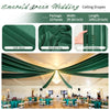 Emerald green ceiling drapes featuring soft, wrinkle-free fabric used for wedding events.