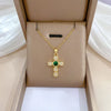Gold Stainless Steel Crystal Cross Pendant Necklace