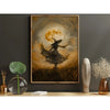 Canvas wall art depicting a dark witch silhouette against a bright full moon in a golden field.