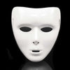 A white performance mask for dance or cosplay, shown in a close-up against a black background.