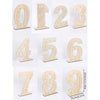 A set of wooden number display stands showing digits zero through nine.