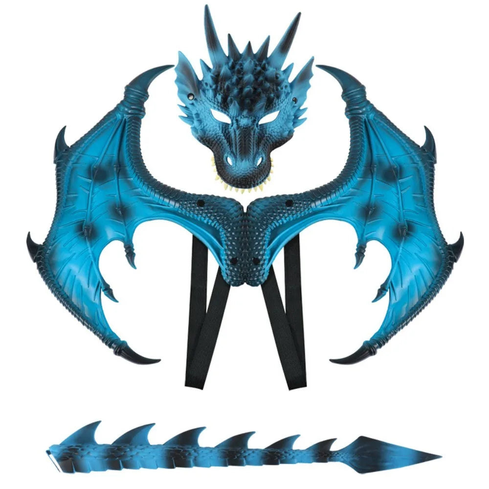 Blue dragon wings and tail cosplay costume set for kids