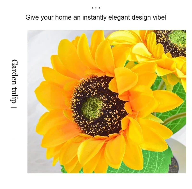 A bright yellow sunflower flower used as a decorative element for home decor.