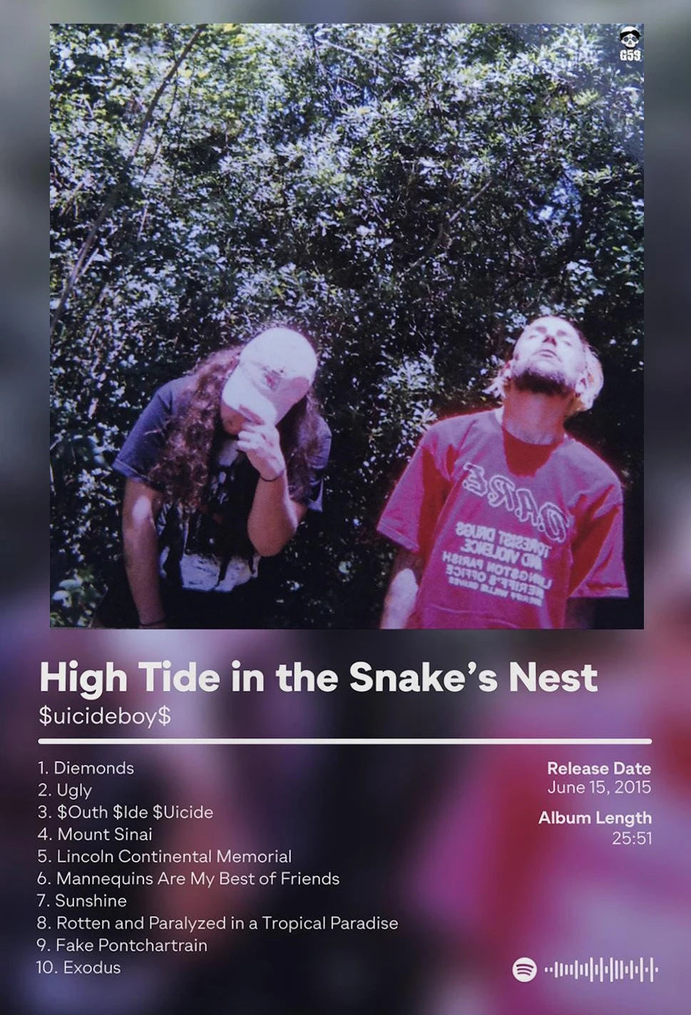 Album cover art for High Tide in the Snake's Nest featuring two people in a wooded area.
