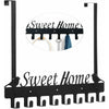 Black decorative metal wall-mounted key holder with seven hooks for keys and accessories