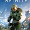 A futuristic soldier in green armor stands in a grassy field with a large spaceship in the background.