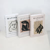 A set of three modern decorative fake books titled Matisse by Bergruen & Cie in white and beige covers.
