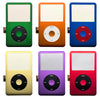 A set of six iPod Classic front faceplates in various colors including green, orange, blue, yellow, purple, and red with clic