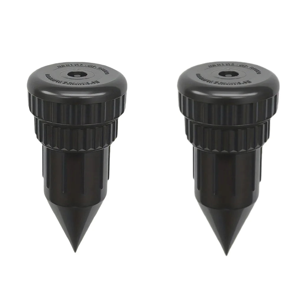 A black underground garden key hider watering can with a tapered nozzle and threaded top.