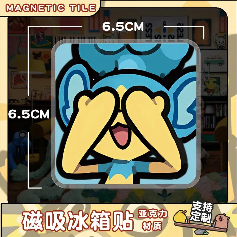 A set of magnetic tiles featuring a cute blue Pokémon character face