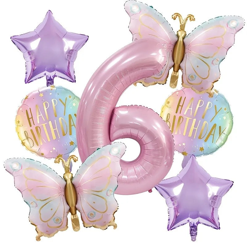 Pink Butterfly & Number Balloon Combo Set