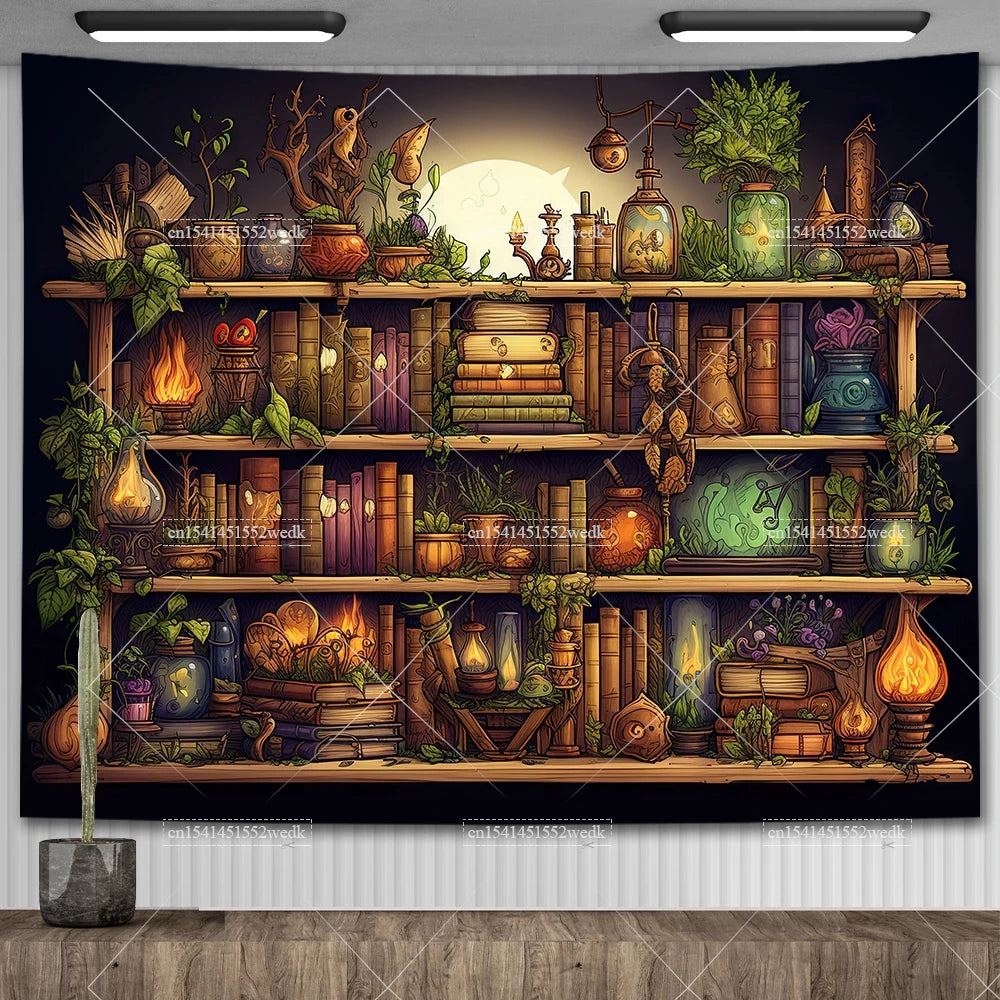 Enchanted Library Staircase Tapestry Wall Hanging
