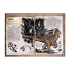 Vintage illustration of a raptor dinosaur with accompanying text and skeletal drawings on aged paper.
