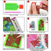 A six-step process showing how to use tools and paint to create a diamond painting portrait.