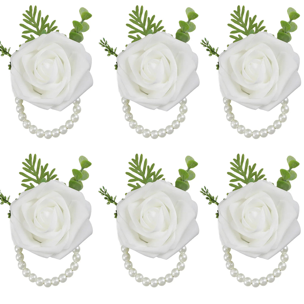 Elegant wrist corsage bracelet featuring white silk roses for weddings