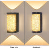 Two outdoor wall sconces, one in a Sifang style and one in a Round style, featuring warm yellow LED crystals.