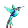 Vintage metal hummingbird wall art featuring iridescent green and purple plumage