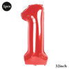 A single red foil balloon shaped like the number one, measuring 32 inches.