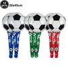 A pack of ten silver soccer ball balloons with colorful fabric feet for party decorations