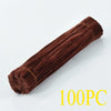 A brown chenille stem pipe cleaner is shown diagonally on a white background.