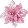 Pink silk artificial Christmas flowers with a gold sparkle finish