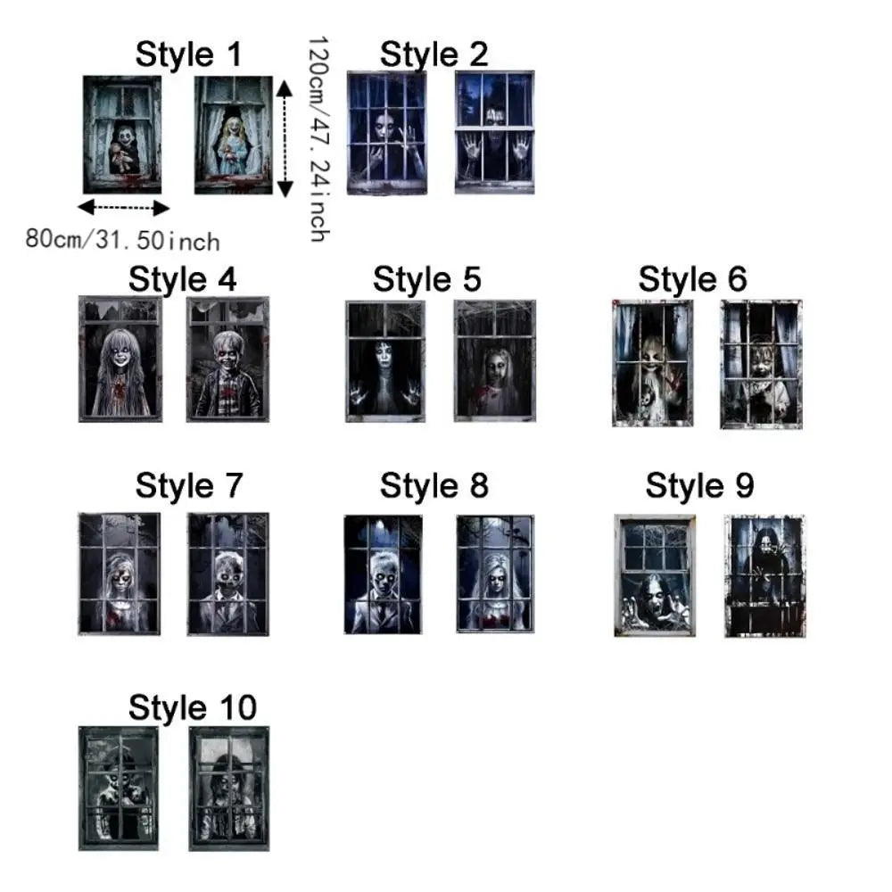 Scary Halloween Window Cover Set with Blood-Themed Design