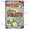 Retro bar metal sign decoration featuring a vintage style illustration of a mojito