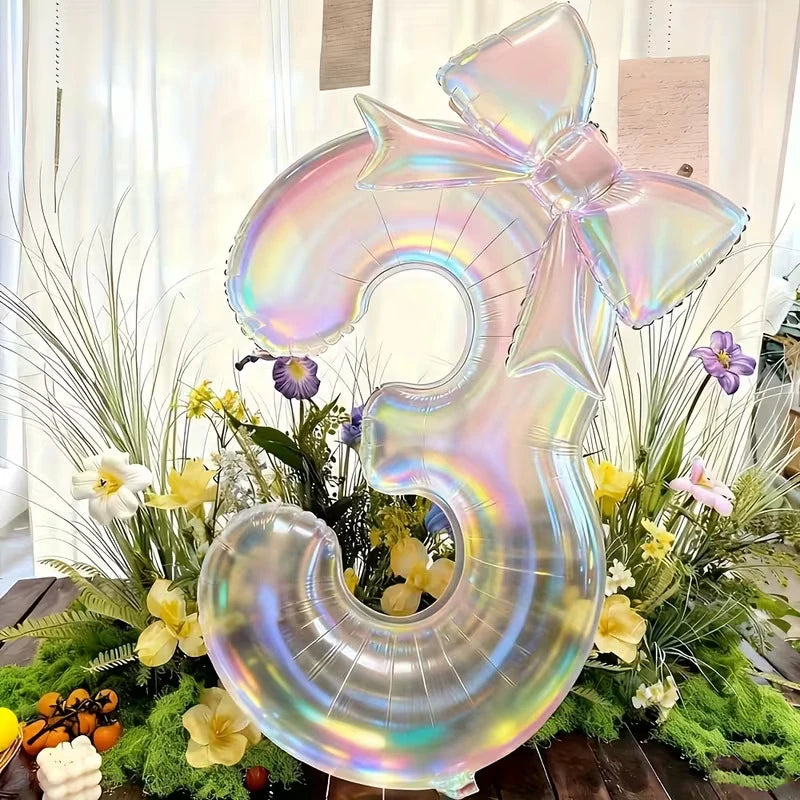 Iridescent Number Balloon Kit with Bowknot Accent