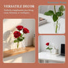 A clear acrylic frame flower vase holding a red rose on a wooden surface.