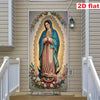 Guadalupe Madonna Religious Wall Art Gate Flag with Golden Halo and Floral Design