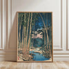 Frameless Japanese tree art canvas print featuring tall bamboo stalks and a blue landscape.