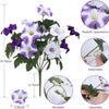 Artificial petunia flowers with purple and white petals on green vines, showing realistic appearance, detachability, bendabil
