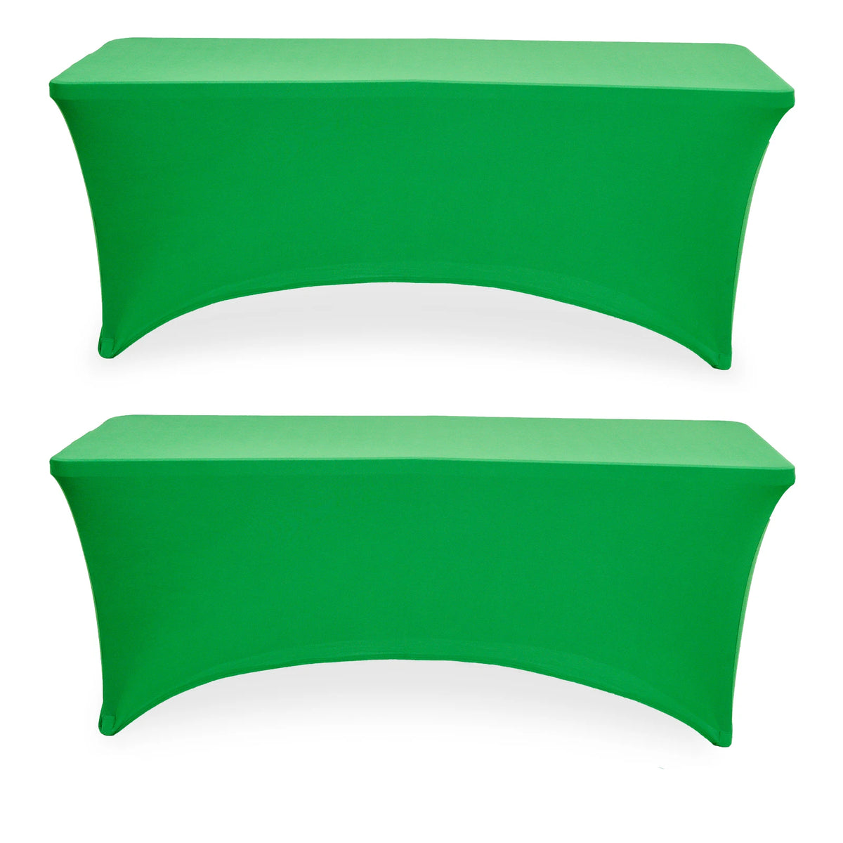A bright green stretch fitted spandex table cover for a rectangle or folding table.
