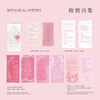 A set of botanical poetry decor paper featuring various sized and styled manuscript pages in shades of pink and cream.