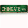 Vintage green metal tin sign with the text CHINGATE WAY.