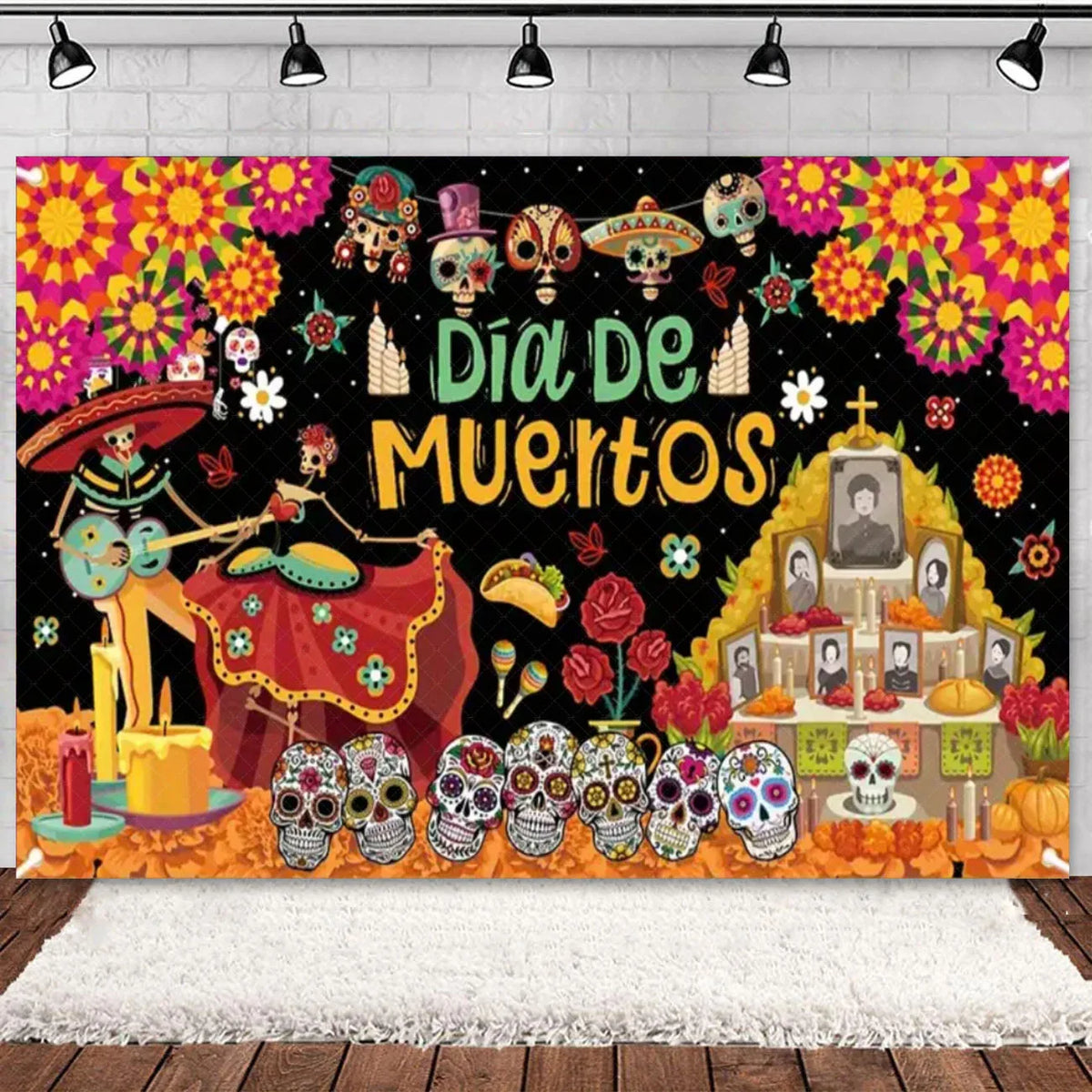 Day of the Dead Skeleton & Floral Backdrop for Party Photo Booth