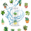 A collection of various potted plants and a spray bottle for DIY waterproof graffiti stickers.