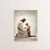 A painting depicting Jesus Christ and a young child in a soft, luminous style.