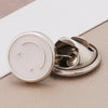 Silver no-sew brooch buttons with white pearl accents shown on a light background.