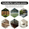 A collection of various scenes including a wooden fence, a soccer field, an outdoor patio, and an indoor living room setting.