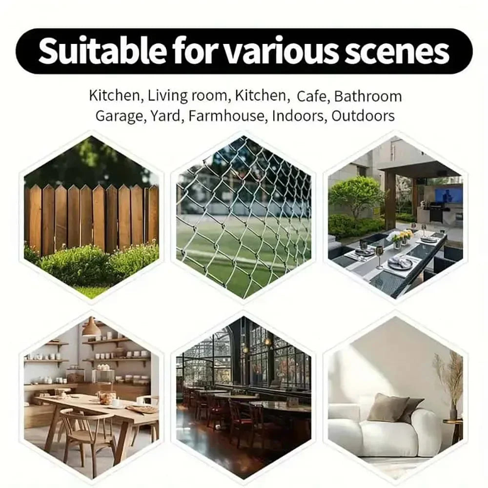 A collection of various scenes including a wooden fence, a soccer field, an outdoor patio, and an indoor living room setting.