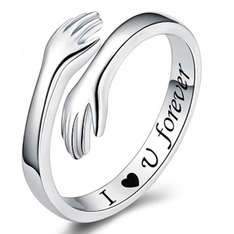 Open Design Hug Ring with Embracing Hands for Women