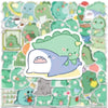 A collection of cute green dinosaur stickers in various poses and shades for scrapbooking