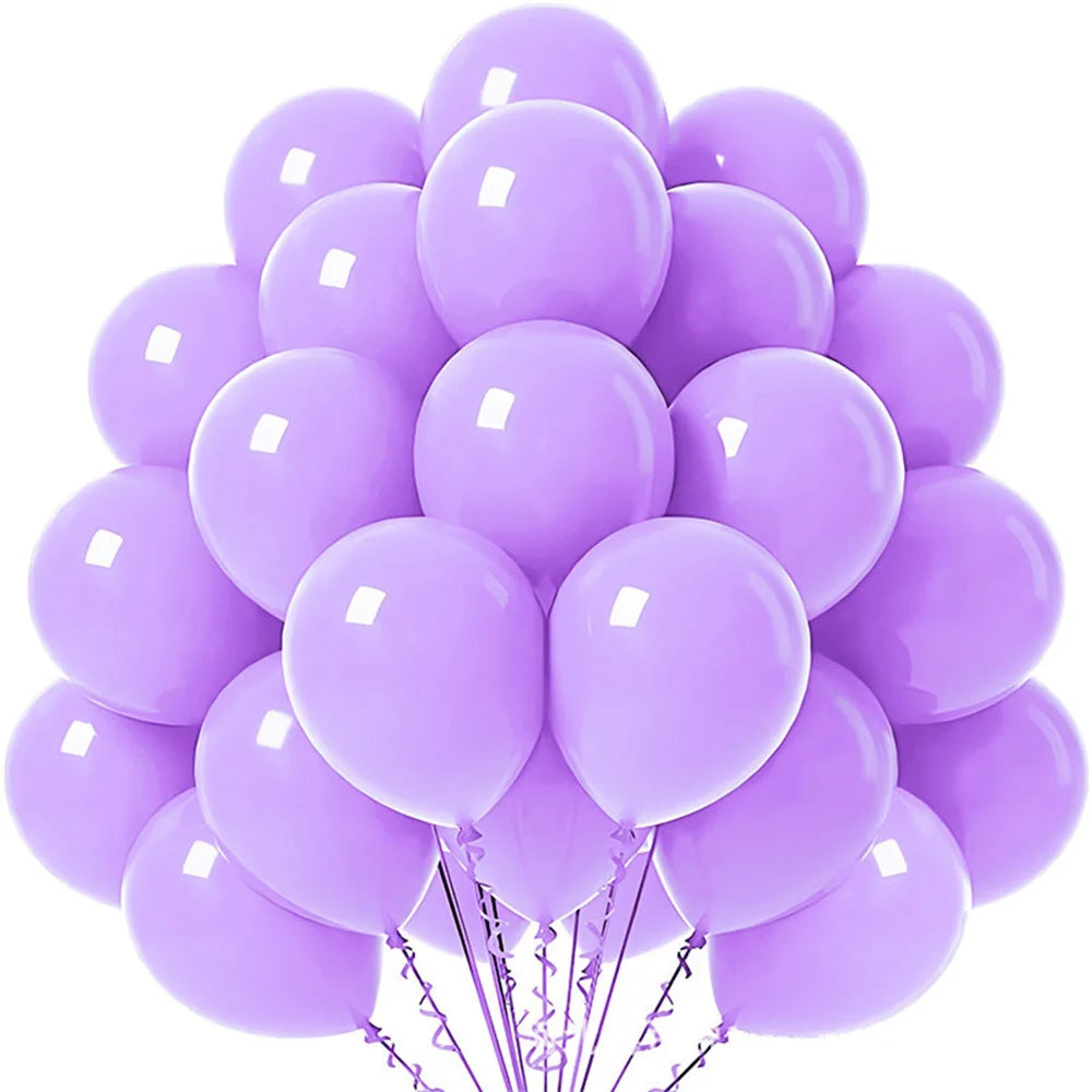 A bunch of pastel purple latex balloons tied together for party décor