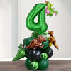 A green balloon set featuring a large number four and various dinosaur-themed balloons.