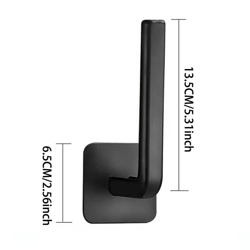 A black adhesive cap holder hook with a 13.5 cm length and 6.5 cm width.