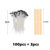 A set of 100 smokeless cotton candle wicks and 3 extra wicks shown next to a measurement scale.