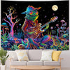 A vibrant tapestry featuring a psychedelic alien figure playing a guitar against a dark, starry background.
