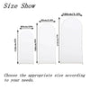 A size show chart displaying various sizes of an elastic arch backdrop cover in centimeters and feet.